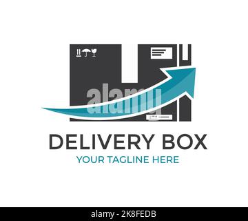 Transport de l'emballage de la boîte en carton, livraison des colis. Concept pour la conception du logo du service de livraison rapide. Livraison express, vecteur de livraison rapide. Illustration de Vecteur