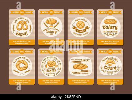 Cartes de boulangerie. Pâtisserie produits savoureux bannières pour pâtisserie service culinaire modèles Vector Illustration de Vecteur