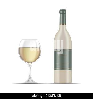 Illustration d'un verre et d'une bouteille de vin blanc isolés sur fond blanc Illustration de Vecteur