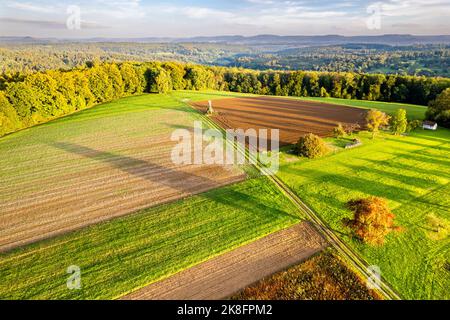 Allemagne, Bade-Wurtemberg, Drone vue sur les champs d'automne dans la vallée de Rems Banque D'Images