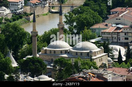 Situé à Amasya, Turquie, la mosquée et le complexe Sultan 2.Beyazit a été construit en 1486. Banque D'Images