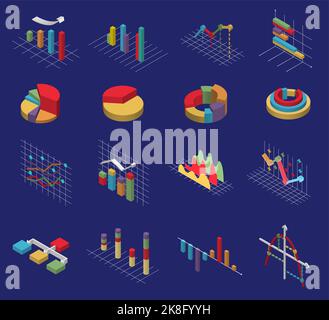 Graphiques isométriques, schémas, ensembles de vecteurs d'horaires Illustration de Vecteur