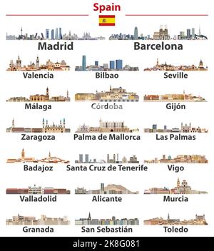 Espagne villes skylines vecteur illustrations set Illustration de Vecteur