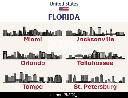 Florida villes Skylines silhouettes ensemble de vecteur Illustration de Vecteur