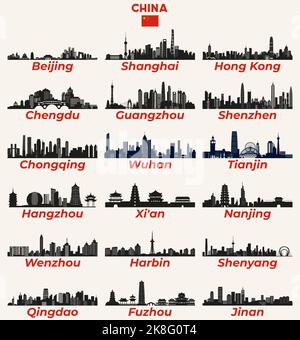 Chine villes skylines silhouettes ensemble de vecteur Illustration de Vecteur