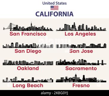 California cities skylines silhouettes ensemble de vecteur Illustration de Vecteur