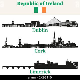 République d'Irlande villes skylines silhouettes ensemble de vecteur Illustration de Vecteur