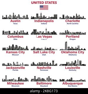 Les villes des États-Unis Skylines silhouettes ensemble d'illustrations vectorielles Illustration de Vecteur