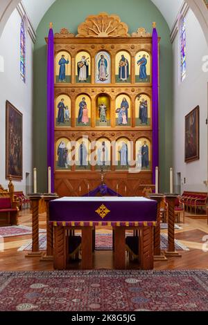 La Cathédrale Basilique Saint François d'Assise - Catedral basílica de San Francisco de Asís à Santa Fe, Nouveau Mexique autel écran, un reredos, était cr Banque D'Images