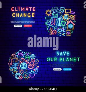 Bannières au néon sur le réchauffement climatique Illustration de Vecteur