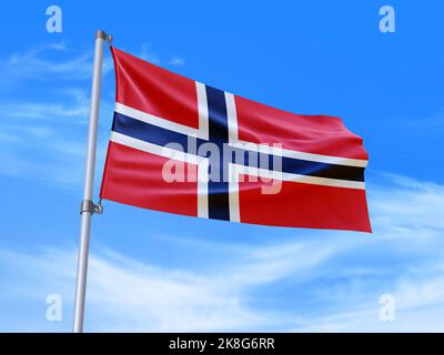 Magnifique drapeau de Norvège agitant dans le vent avec fond de ciel - 3D illustration - 3D rendu Banque D'Images