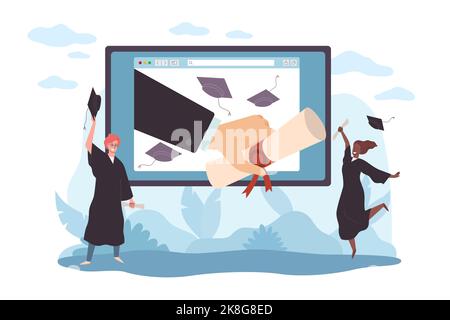 Enseignement à distance, diplôme pour étudiants diplômés, certificat d'apprentissage numérique. E-learning et enseignement à distance à l'université, à l'école ou dans les cours Illustration de Vecteur