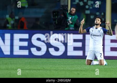 Bergame, Italie. 23rd octobre 2022. Felipe Anderson de SS Lazio célèbre après avoir marquant le deuxième but de son équipe lors de la série Un match entre Atalanta BC et SS Lazio au stade Gewiss sur 23 octobre 2022 à Bergame, Italie . Credit: Marco Canoniero / Alamy Live News Banque D'Images