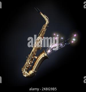 Saxophone avec feux d'artifice sortant de la cloche. Créer un concept musical magnifique Banque D'Images