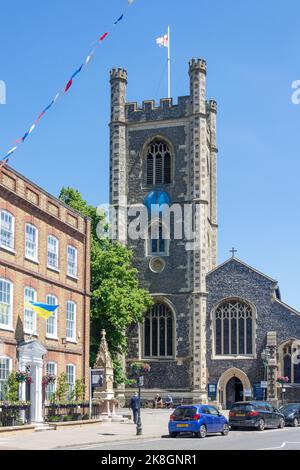 Tour du 16ème siècle de l'église de St Mary, Hart Street, Henley-on-Thames, Oxfordshire, Angleterre, Royaume-Uni Banque D'Images