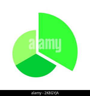 Diagramme en anneau divisé en 3 fractions monochromes vertes. Diagramme circulaire avec un secteur séparé. Icône de roue d'infographie. Forme de cercle coupée en trois parties égales. Illustration vectorielle plate Illustration de Vecteur