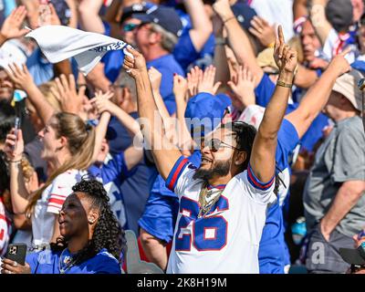 Jacksonville, Floride, États-Unis. 23rd octobre 2022. Un fan des New York Giants célèbre après une touche lors d'un match contre les Jacksonville Jaguars à Jacksonville, Floride. Roméo T Guzman/CSM/Alamy Live News Banque D'Images