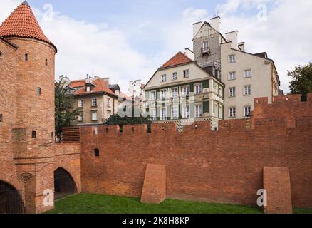 Mur de fortification dans la vieille ville de Varsovie, Pologne. Banque D'Images