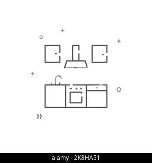 Ensemble de cuisine avec ventilateur extracteur ligne simple icône. Symbole, pictogramme, panneau isolé sur fond blanc. Banque D'Images