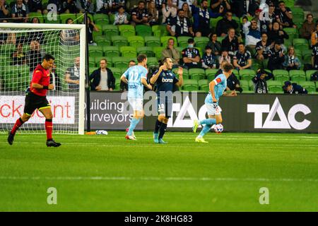 Melbourne Victory Forward Nicholas d’Agostino #18 manque de justesse l’égaliseur contre Melbourne City lors du Round 3 Derby. Banque D'Images