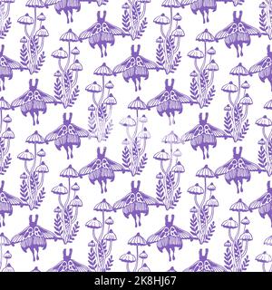 Motif vectoriel Magic concept sans couture. Motif sans couture des tabourets, des papillons, des herbes et des papillons. Illustration de Vecteur