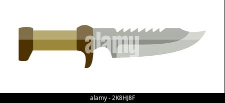 Couteau chasseur militaire touriste universel métal plat. Munitions d'arme froide militaire chasseur militaire chasseur de soldats camping métal tranchant lame coupée viande cuir vert poignée pointes de fichier icône ad magasin d'armes à feu isolé Illustration de Vecteur