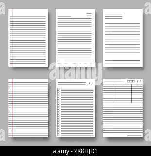 Carnet A4 feuilles de papier quadrillées vierges pour cellules pour bloc-notes d'école. Feuilles de notes de classeur réalistes avec modèle de maquette d'ombre isolé. Lignes horizontales abstraites arrière-plan de page rayé Illustration de Vecteur
