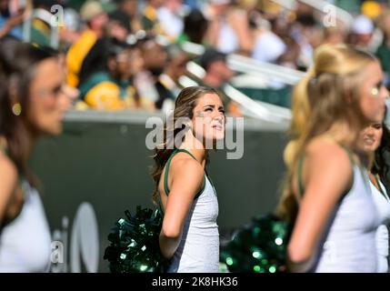 Waco, Texas, États-Unis. 22nd octobre 2022. Baylor porte des cheerleaders pendant la moitié 1st du match de football de la NCAA entre les Jayhawks du Kansas et les Baylor Bears au stade McLane de Waco, au Texas. Matthew Lynch/CSM/Alamy Live News Banque D'Images