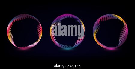 Ensemble de formes rondes et lignes futuristes abstraites avec motif en tulle. Arrière-plan de style néon de l'illustration. Vecteur Illustration de Vecteur