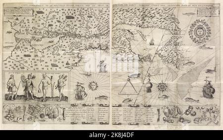 Carte géographique illustrée de la Nouvelle-France réalisée par l'explorateur français Samuel de Champlain en 1612 Banque D'Images