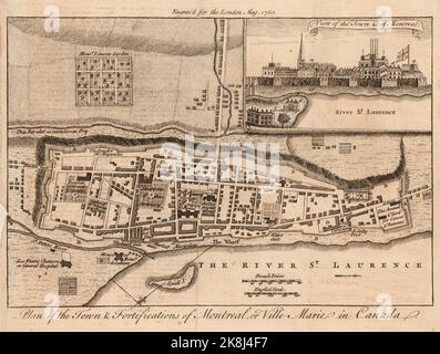 Plan de la ville et des fortifications de Montréal, ou ville Marie dans la province de Québec, Canada ca. 1760 Banque D'Images