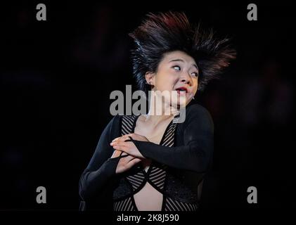Norwood, Massachusetts, États-Unis. 23 octobre 2022. Kaori Sakamoto, du Japon, skate lors du gala du concours de patinage artistique de l'UIP sur 23 octobre 2022 à Norwood, aux États-Unis d'Amérique. Crédit : Mathieu Belanger/AFLO/Alay Live News Banque D'Images