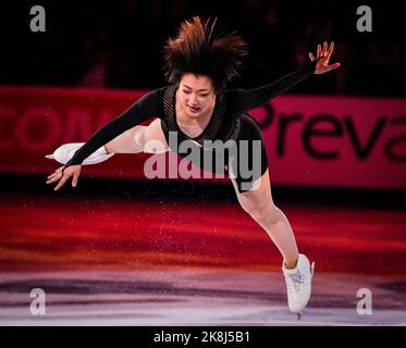 Norwood, Massachusetts, États-Unis. 23 octobre 2022. Kaori Sakamoto, du Japon, skate lors du gala du concours de patinage artistique de l'UIP sur 23 octobre 2022 à Norwood, aux États-Unis d'Amérique. Crédit : Mathieu Belanger/AFLO/Alay Live News Banque D'Images