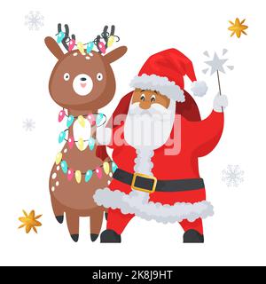 Drôle de père Noël et de renne de Noël vecteur Illustration de Vecteur