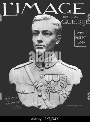 L'image de la guerre # 123 dtd Mars 1917 - Georges GUYNEMER (1894-1917) french 'AS/ACE aviateur (54 victoires) - sculpture de Pierre FEITU (1868-1936) - Illustration du photographe français Henri MANUEL (1874-1947) - couverture restaurée Banque D'Images