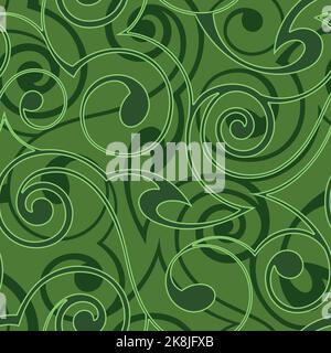 Motif floral vert vectoriel sans couture de spirales et de formes abstraites.texture botanique sans couture dans les tons verts pousses de feuilles et de branches Illustration de Vecteur
