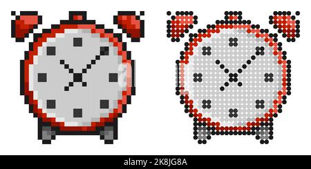 Icône pixel. Icône de réveil isolée sur fond blanc. Montre mécanique pour mesurer le temps. Vecteur de jeu rétro simple isolé sur fond blanc Illustration de Vecteur