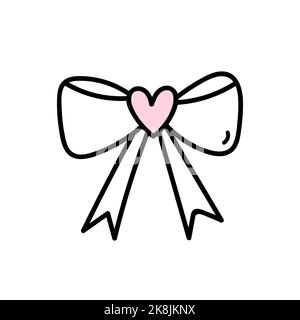 Joli noeud avec rubans isolés sur fond blanc. Illustration vectorielle dessinée à la main, style doodle. Parfait pour les cartes, le logo, les décorations, Illustration de Vecteur