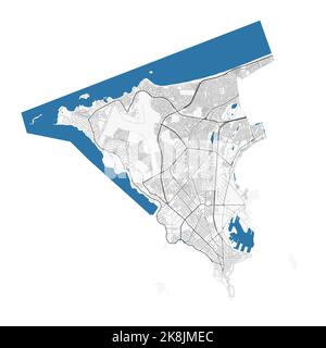 Carte de Dakar. Carte détaillée du quartier administratif de Dakar. Panorama urbain. Illustration vectorielle libre de droits. Carte routière avec autoroutes, rivières. Illustration de Vecteur