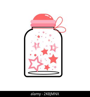 Un charmant bocal aux étoiles roses pour la Saint-Valentin. Illustration vectorielle en dessin au trait et en style plat Illustration de Vecteur