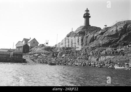 Ona 19720617. Le village de pêcheurs sur la côte de Romsdal est à une distance satisfaisante de tout ce qui a à voir avec les tracas et la ruée. Beaucoup ont quitté Ona ces dernières années. La troisième partie des maisons est vide. Pourtant, il y en a qui ne quittera jamais l'île. À propos de. Deux cents personnes vivent ici aujourd'hui. Le phare d'Ona est l'un des plus célèbres gars de la côte, qui décharge les gens de mer par une LED dangereuse. Photo: Sverre Børretzen courant / NTB Banque D'Images