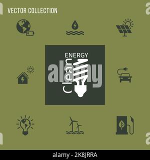 Ensemble d'icônes de vecteur ECO de style plat. Collection écologique avec différentes icônes sur le thème de l'écologie et de l'énergie verte. Isolé, modifiable et évolutif Illustration de Vecteur