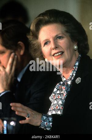 Oslo 19860912. La première ministre de la Bristian Margaret Thatcher lors d'une visite officielle en Norvège. Voici le portrait du Premier ministre Margaret Thatcher lors de la conférence de presse à propos de la visite. Photo: Inge Gjellesvik NTB / NTB Banque D'Images