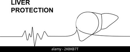 Foie humain avec pouls cardiaque tracé continu d'une ligne. Illustration continue d'une ligne d'organe humain. Illustration linéaire minimaliste vectorielle. Illustration de Vecteur