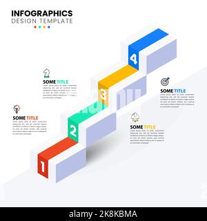 Modèle d'infographie avec icônes et 4 options ou étapes. Escaliers. Peut être utilisé pour la mise en page de flux de travail, le diagramme, la bannière, la conception Web. Illustration vectorielle Illustration de Vecteur