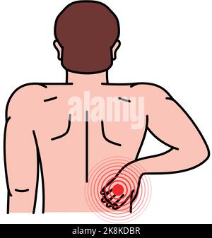 Douleur et blessure dans le dos humain. Mal de dos humain. Problème de santé des douleurs musculaires et des problèmes de colonne vertébrale. Illustration vectorielle Illustration de Vecteur