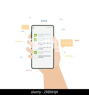 Main et téléphone avec l'application liste de contrôle Illustration de Vecteur