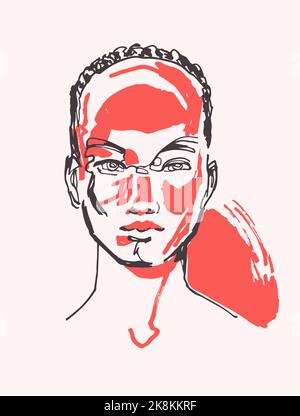 Dessin minimaliste de la tête d'une femme à la peau sombre, vecteur Illustration de Vecteur