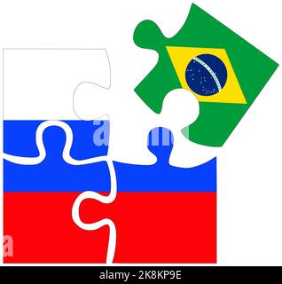 Russie - Brésil : formes de puzzle avec drapeaux, symbole d'accord ou d'amitié Banque D'Images