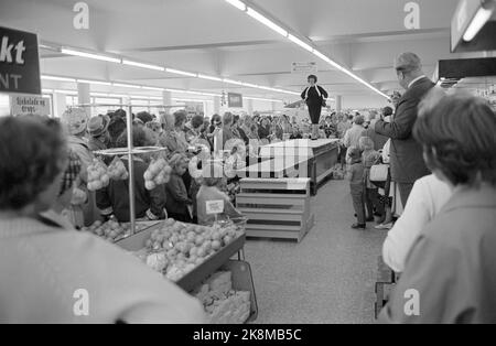 Oslo 19640912 « la bataille de la femme au foyer » la guerre des prix n'est pas effrayante ! Cela ne signifie qu'une vive concurrence pour les couronnes que les consommateurs ont à leur disposition. Dans de nombreuses industries, c'est une guerre des prix. Finalement, elle a atteint l'industrie alimentaire, où il est si intensément qu'Oslo fait l'expérience de la lutte pour la femme au foyer. IRMA organise un spectacle star-manquin à partir de br. Ollendorff. Les modèles utilisent le comptoir du congélateur comme passerelle. Les conférences sont l'acteur Willy Hoel. Photo; Aage Storløkken / Ivar Aaserud / actuel / NTB Banque D'Images